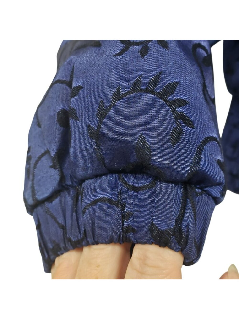 Vintage Nils Down Fill Ski Jacket Winter Coat Fur Trim Blue Jacquard Print Retro - Picture 7 of 16